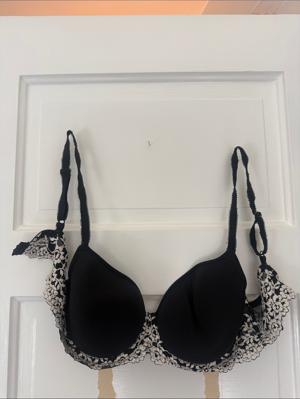 Wacoal Black Bra with Ivory Floral Lace Trim
